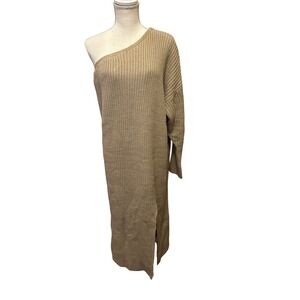 JLUXLABEL Women's Beige One Shoulder Knit Maxi Sweater Dress Size XXL New
